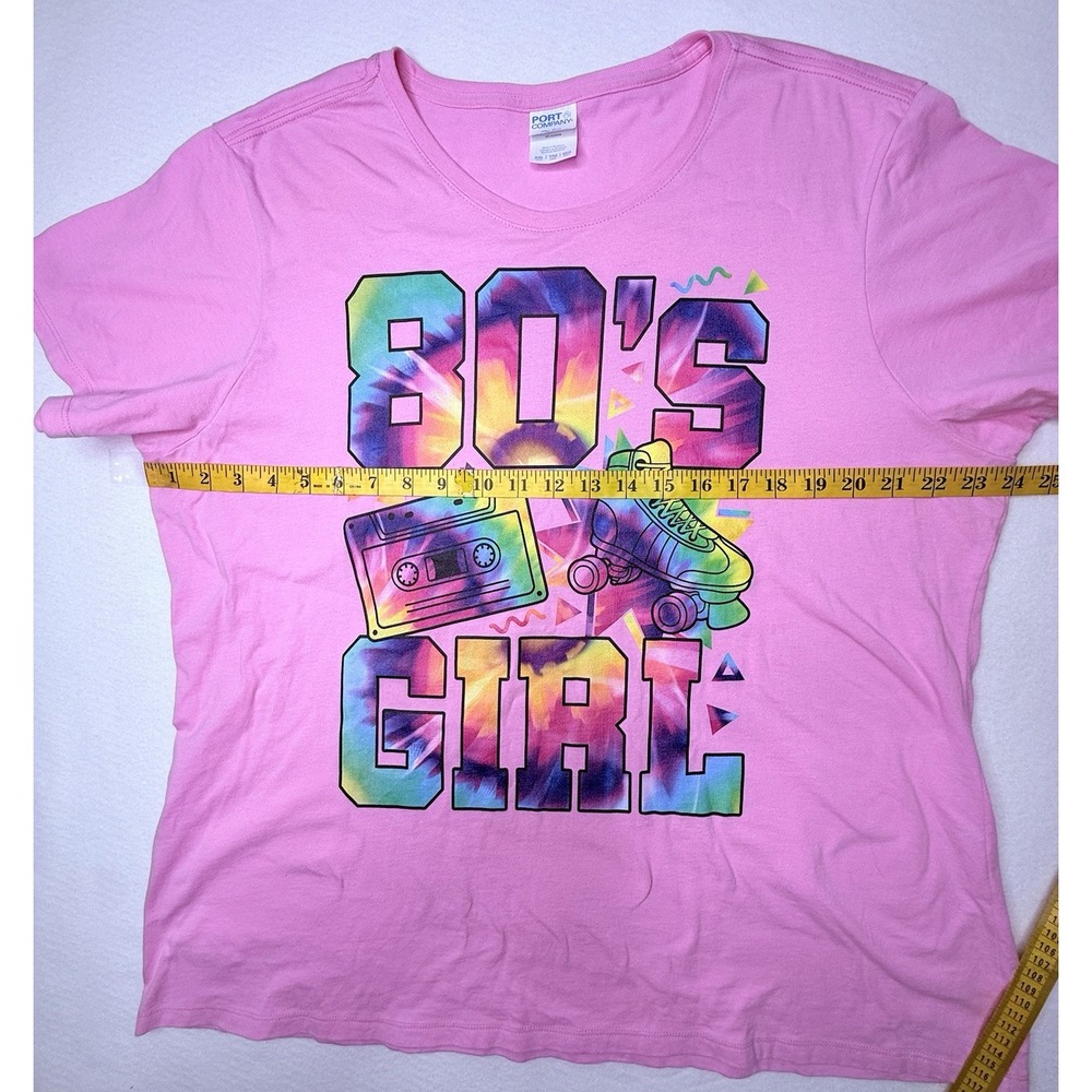 80s Girl Retro T Shirt Women Sz XXL Pink Birthday Party Dance Skates Tape Music - Picture 3 of 6